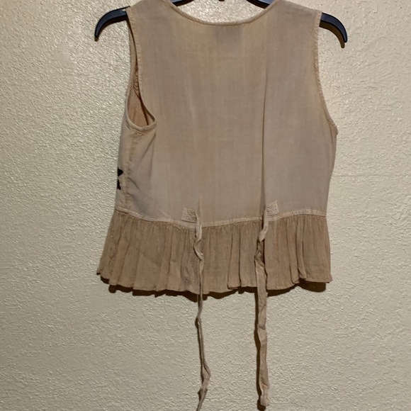 M.P.H. Top Sleeveless Blouse Tan Brown M Rayon Embroidered - Picture 12 of 16